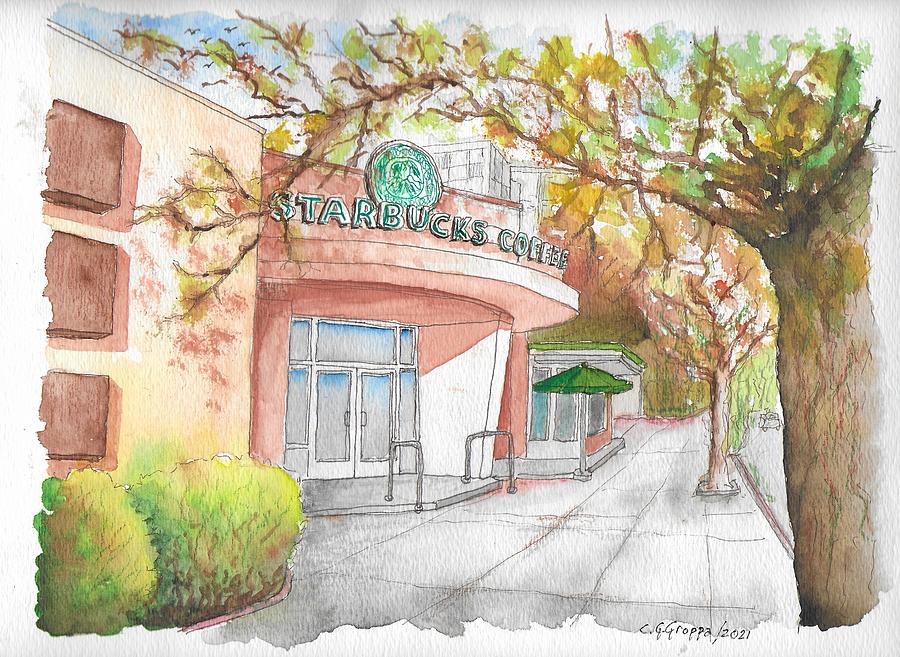 Starbucks Coffee Shop in Burbank, California  Painting by Carlos G Groppa