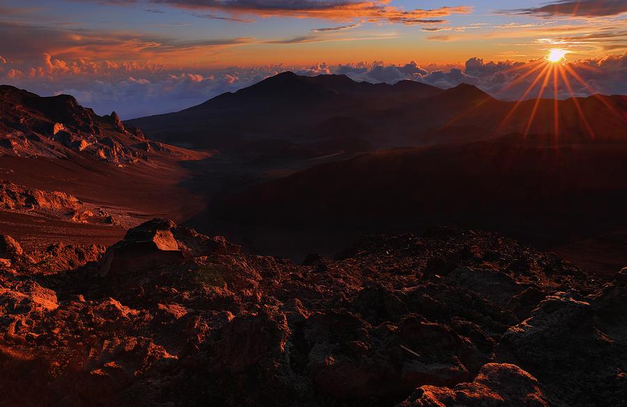 Starburst sunrise at Haleakala National Park on the island of Maui in Hawaii Photograph by Jetson Nguyen