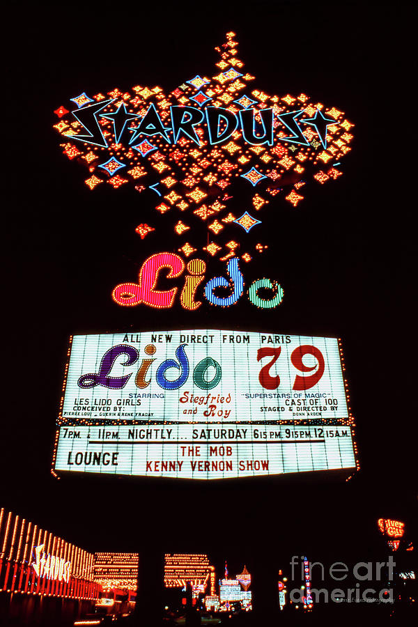 Stardust Casino Sign at night 1979 Low Angle Photograph by Aloha Art