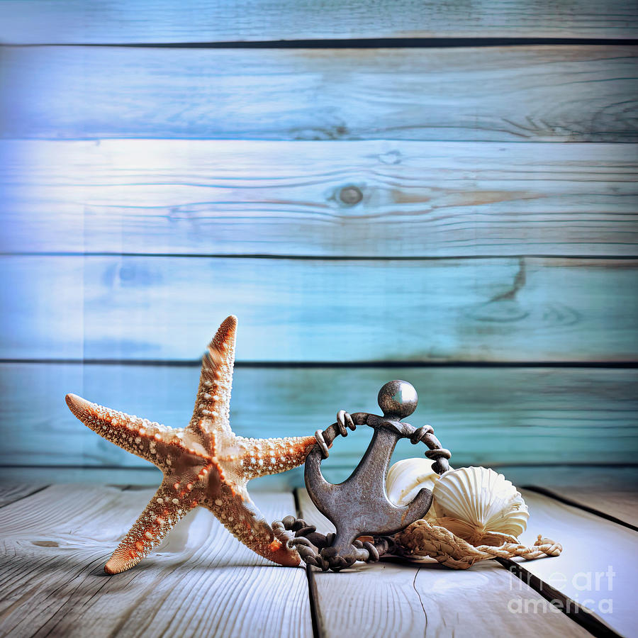 Starfish and Anchor Digital Art by Elaine Manley