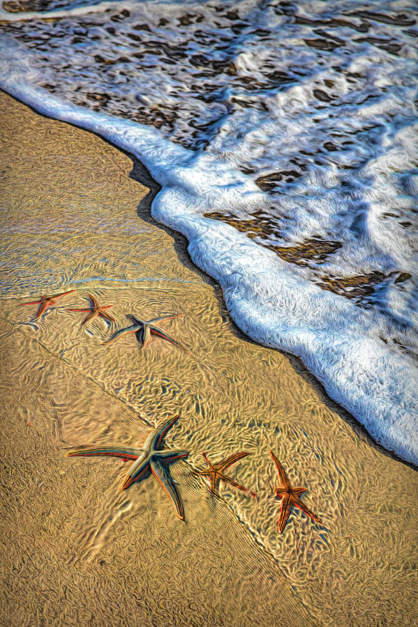 Starfish in the Surf Painting Photograph by Debra and Dave Vanderlaan