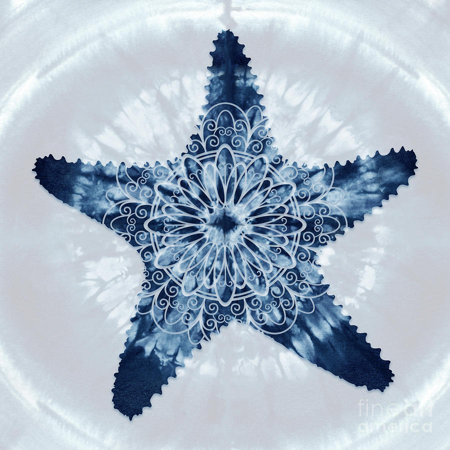 Starfish Indigo Blue Mandala tie dye Sea Star Painting by Tina Lavoie