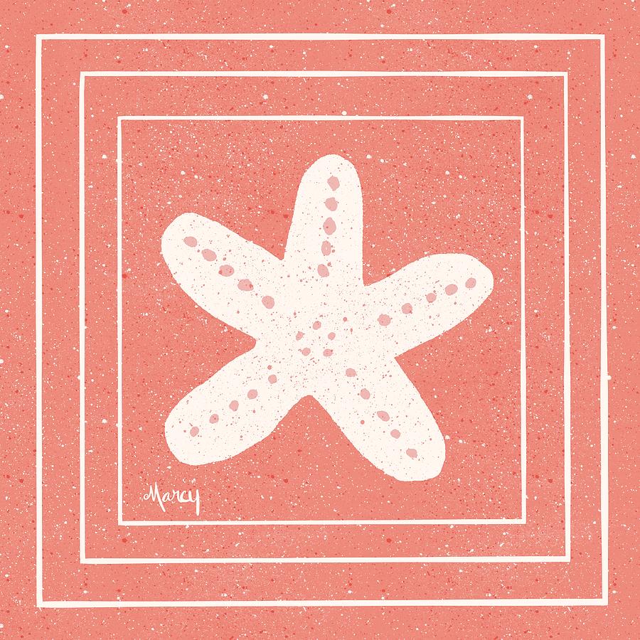 Starfish on Coral Background Painting by Marcy Brennan