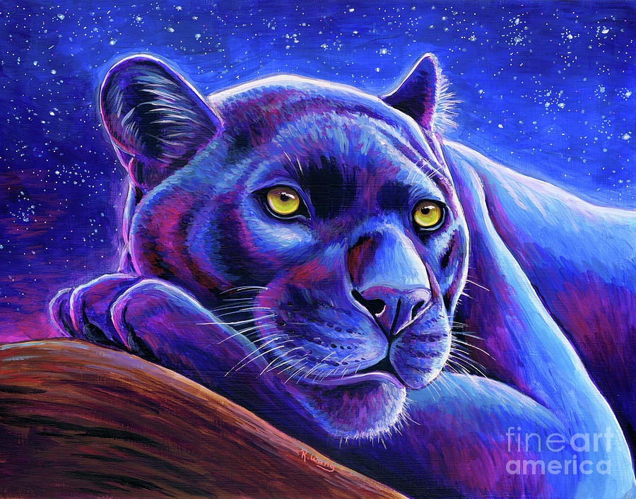 Stargazing - Colorful Black Leopard Painting by Rebecca Wang
