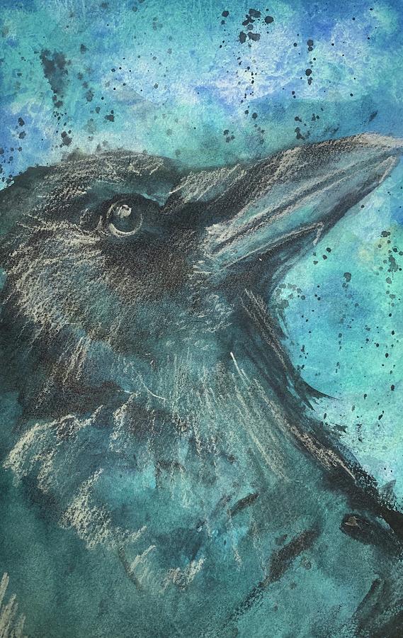 Stargazing Raven Painting by Christine Marie Rose