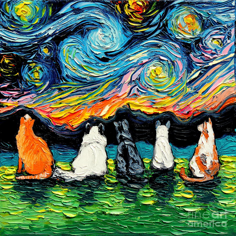 Starry Cats Painting by Aja Trier