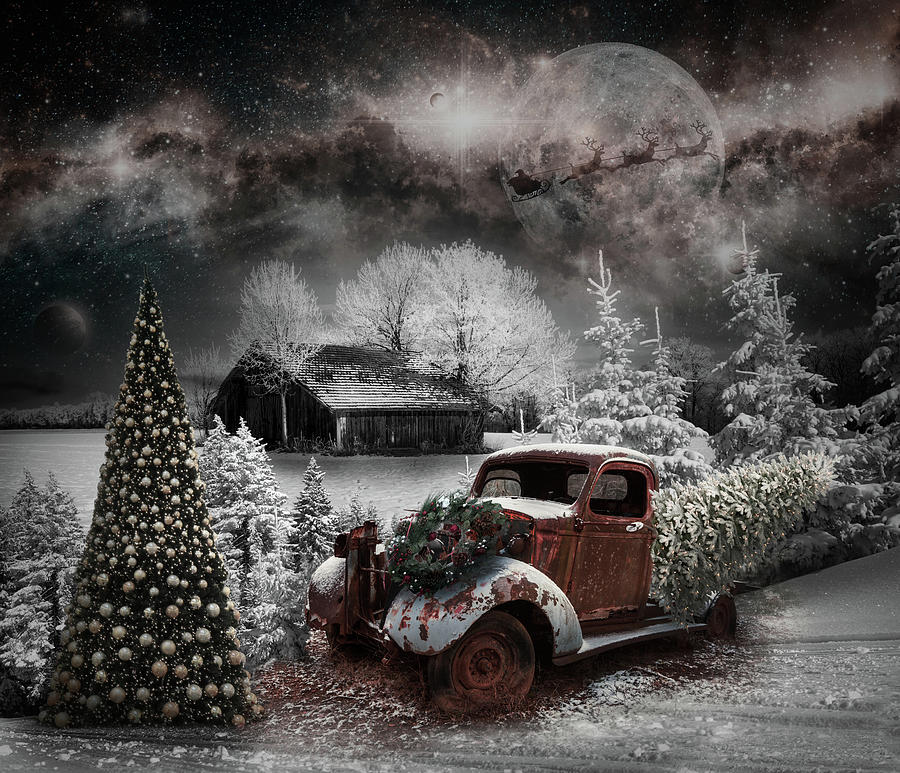 Starry Christmas Night Black and White and Rust Photograph by Debra and Dave Vanderlaan