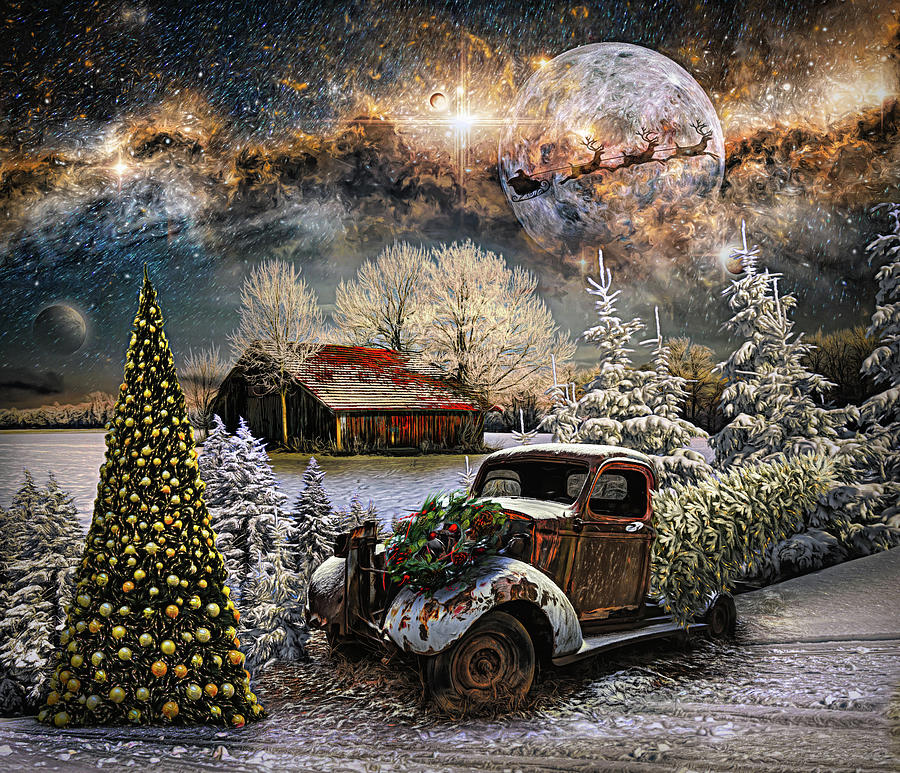 Starry Christmas Night Painting  Digital Art by Debra and Dave Vanderlaan