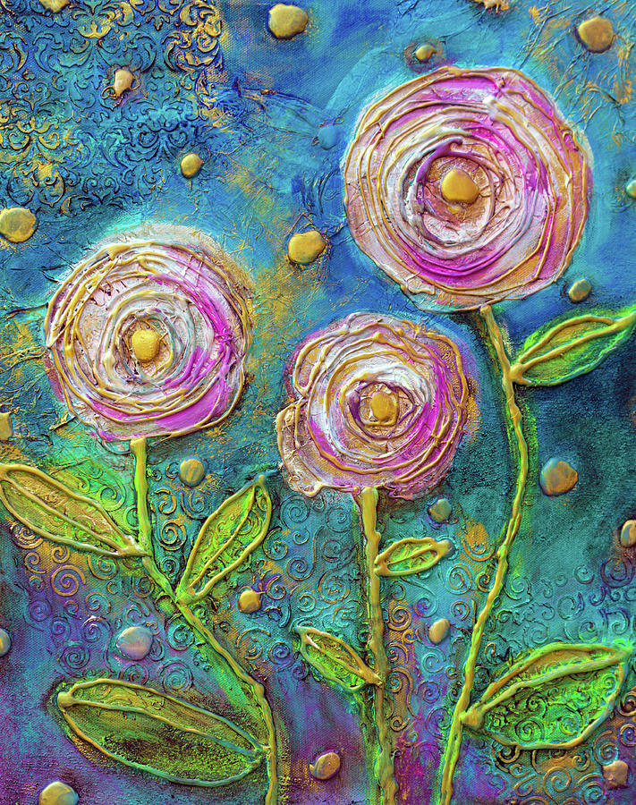 Starry Floral Night  Mixed Media by Joanne Herrmann