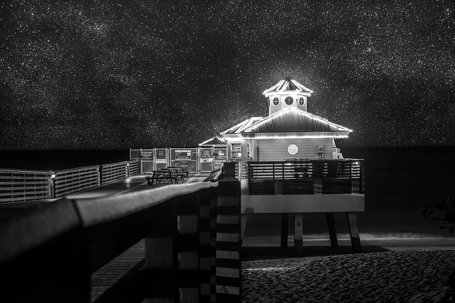 Starry Night at Juno Pier - black and white Photograph by Laura Fasulo