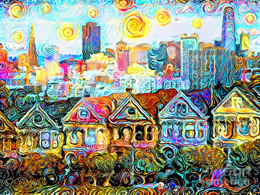 Starry Night at San Francisco Painted Ladies of Alamo Square 20200816 Photograph by Wingsdomain Art and Photography