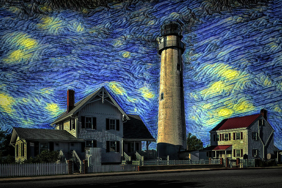 Starry Night at the Fenwick Island Lighthouse Ai Art by AI Digital Starry Night at the Fenwick Island Lighthouse Ai Art by AI Digital