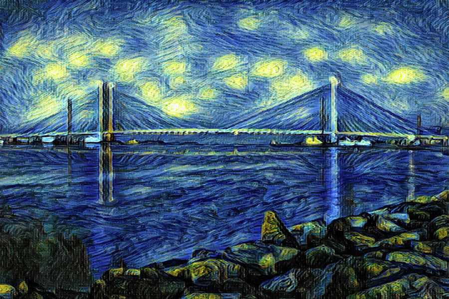 Starry Night at the Indian River Inlet Bridge Digital Art by Artificial