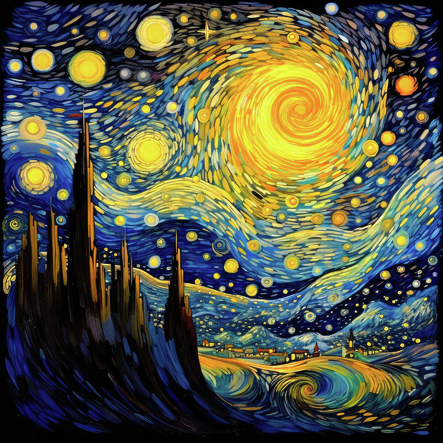 Starry Night Blue and Gold 02 Digital Art by Matthias Hauser