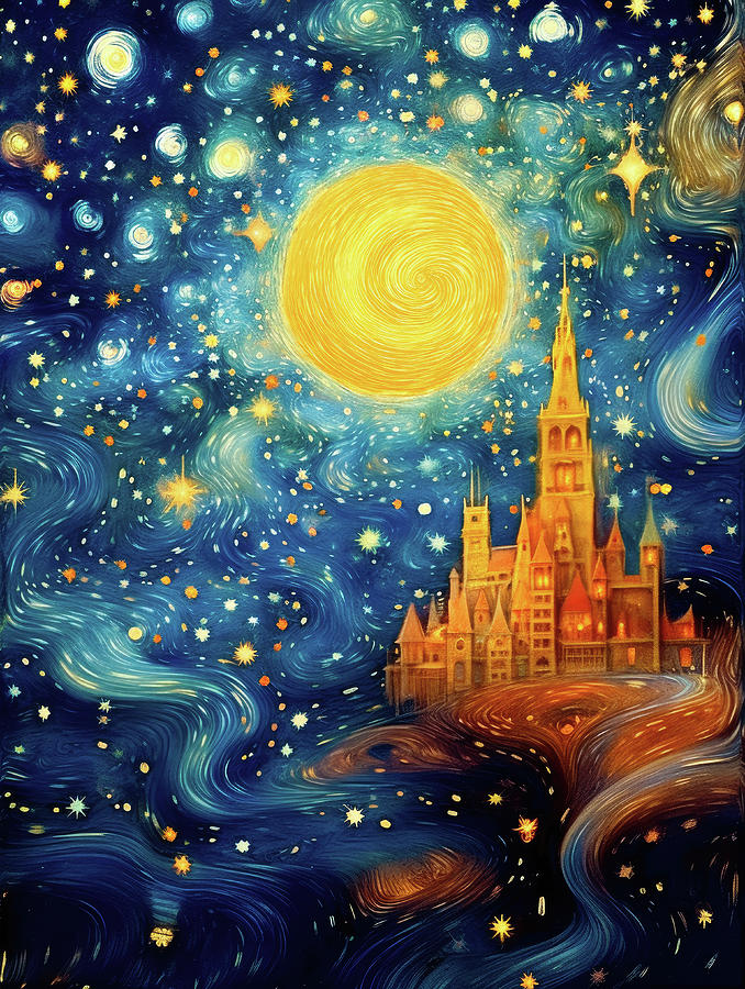 Starry Night Blue and Gold Digital Art by Matthias Hauser