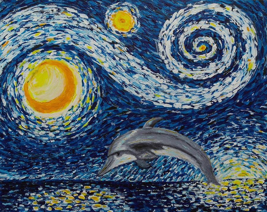Starry Night Dolphin Painting by Wayne Cantrell
