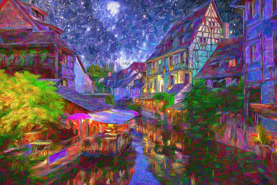 Starry night in Colmar France Painting by Nenad Vasic