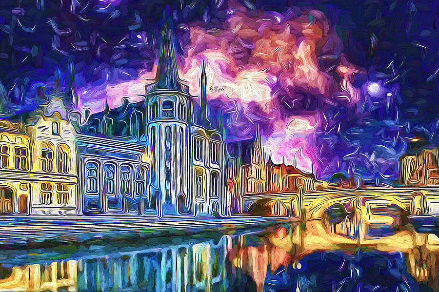 Starry Night In Ghent Belgium 2 Painting