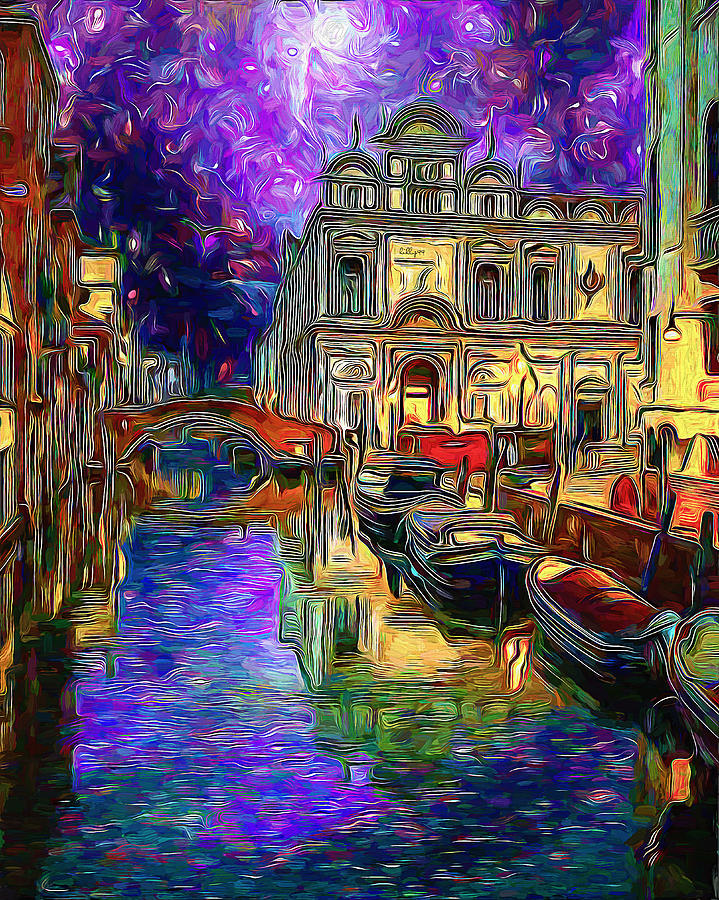 Starry night in old Venice Painting by Nenad Vasic