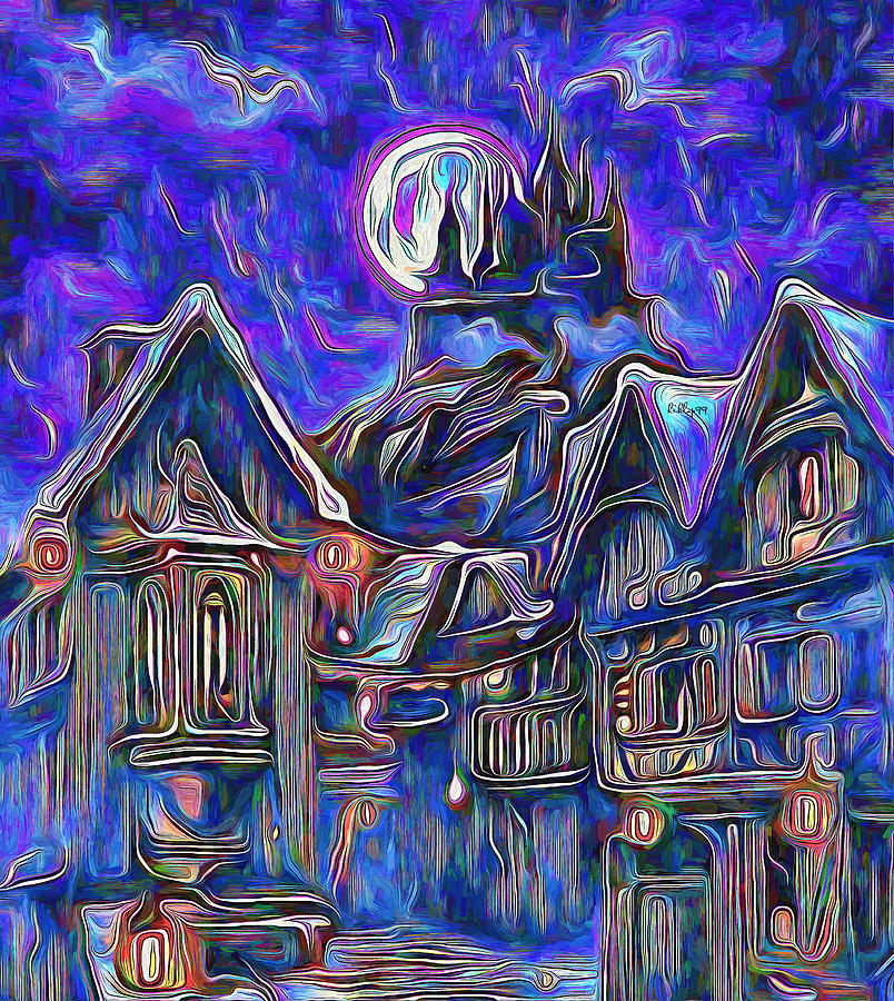Starry Night In Old Village Painting