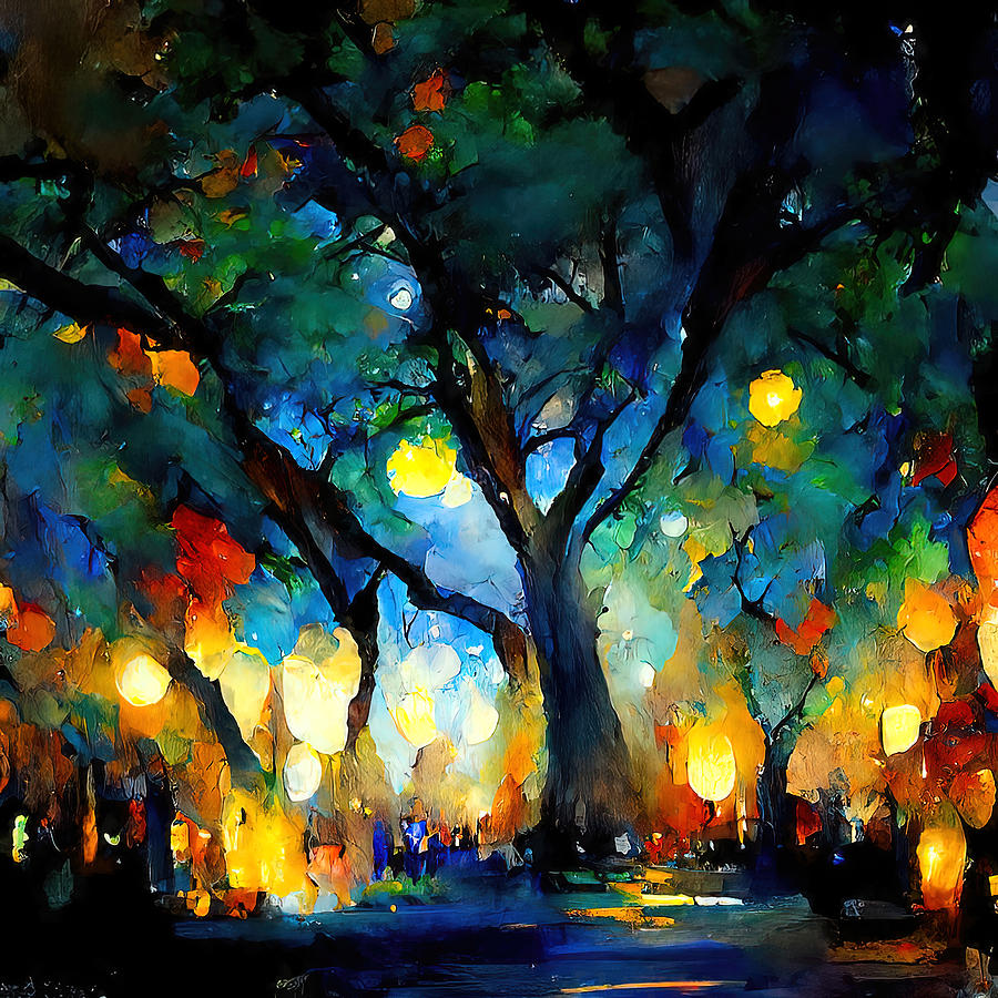 Starry night in the park, 04 Painting by AM FineArtPrints