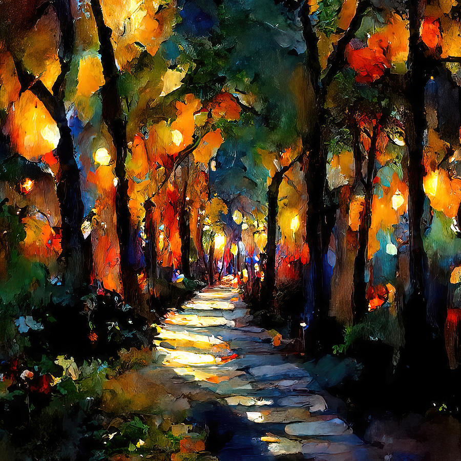 Starry night in the park, 05 Painting by AM FineArtPrints