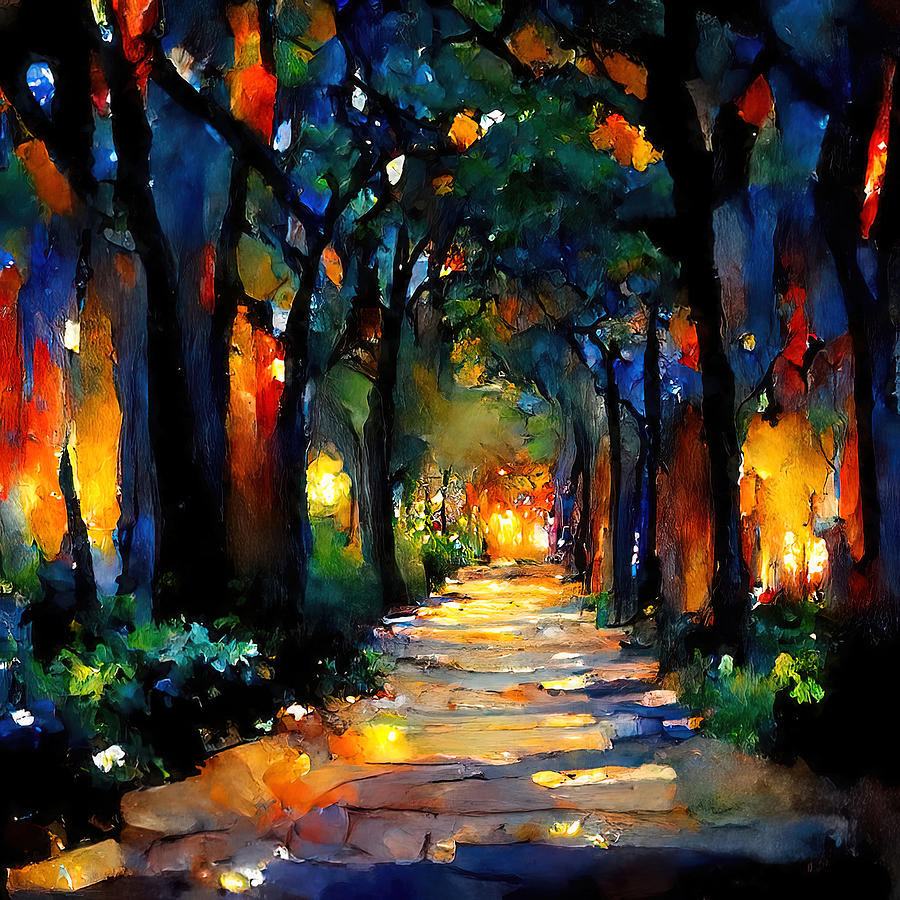 Starry night in the park, 06 Painting by AM FineArtPrints