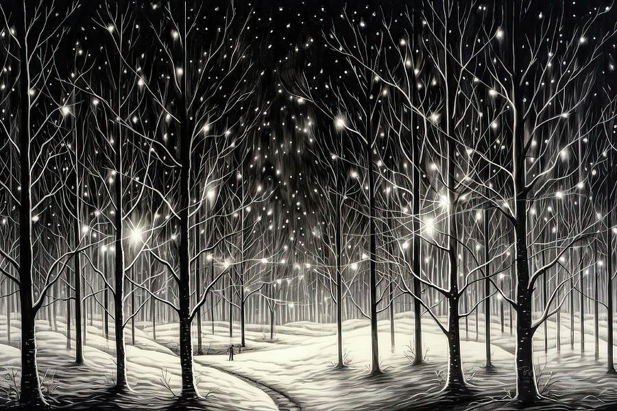 Starry Night in the Winter Woods Digital Art by Bill Posner