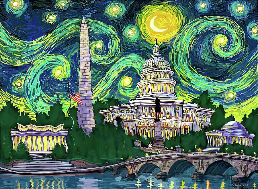 Starry Night in Washington DC Digital Art by Frank Harris