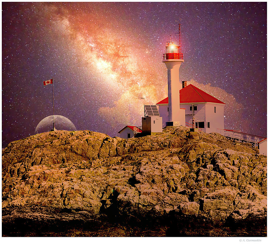 Starry Night, Lighthouse, Victoria, British Columbia Digital Art by A Macarthur Gurmankin