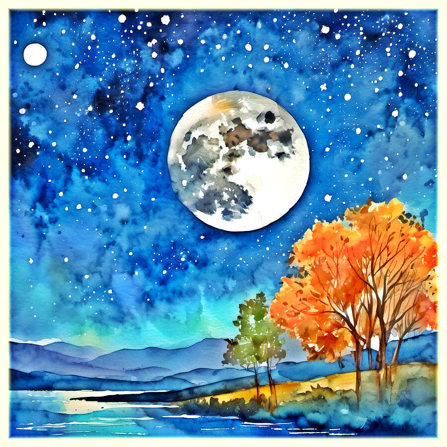 Mountain Digital Art - Starry Night Moon Art by Yaser Ismail