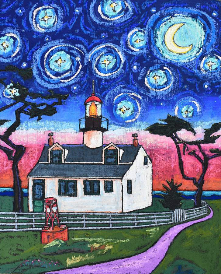 Starry Night Over Point Pinos Lighthouse Painting