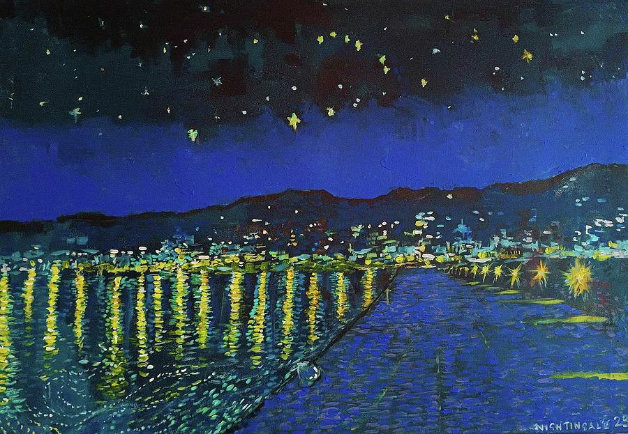 Night Painting - Starry Night over Skopelos by Tam Nightingale