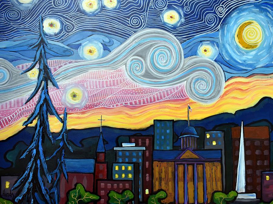 Starry Night Over Springfield Illinois Painting