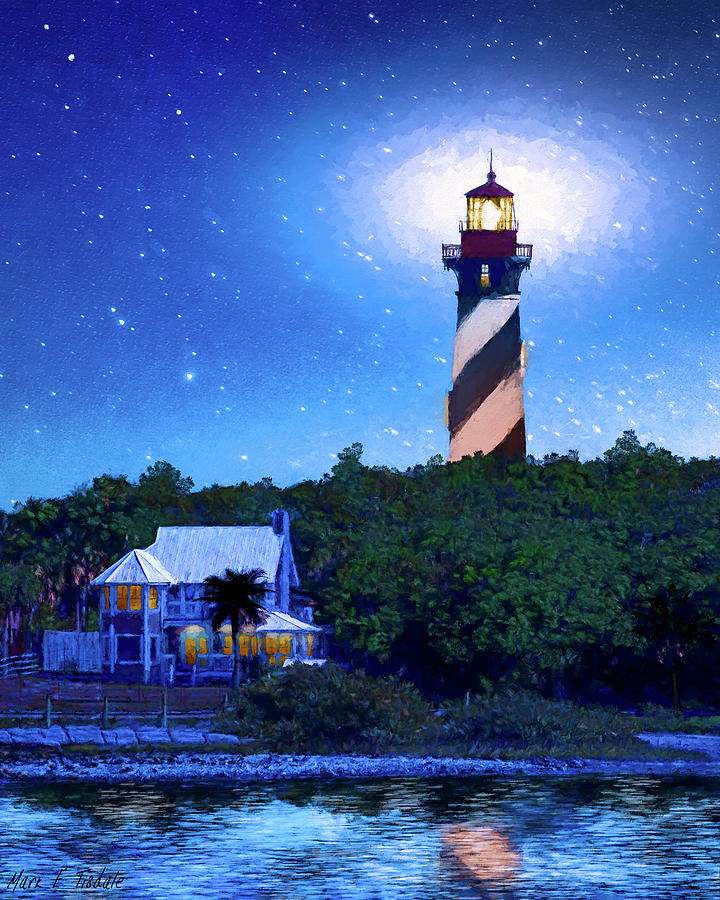 Starry Night Over St Augustine Lighthouse - Florida Mixed Media by Mark Tisdale