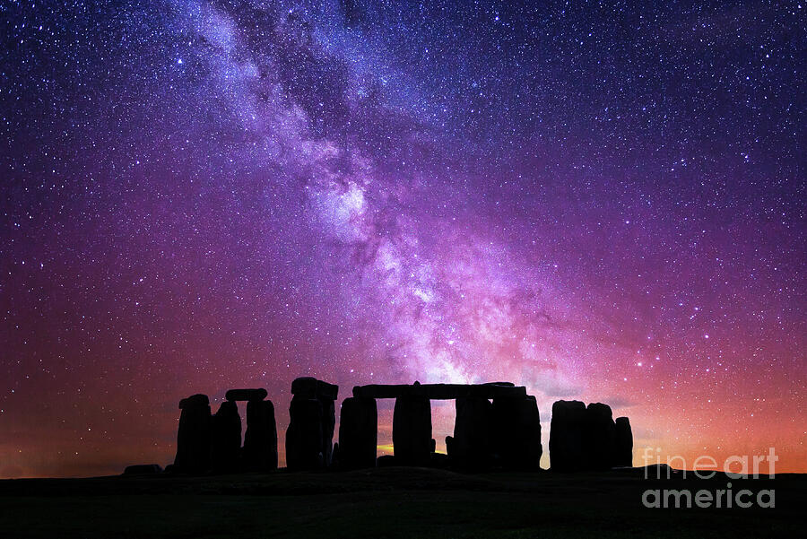 Prehistoric Photograph - Starry night over Stonehenge by Delphimages Photo Creations