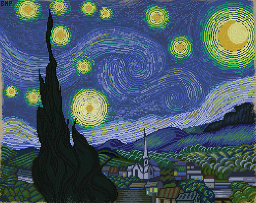 Starry Night Pixel Art Digital Art By Ben Hur Martins Portella Fine