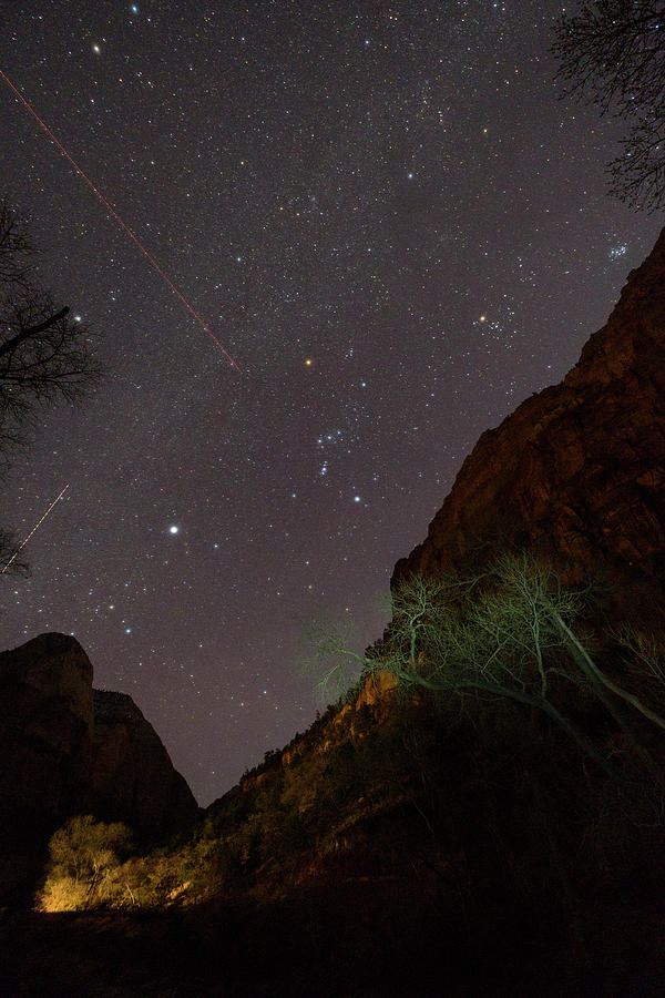 Starry night sky above Zion Canyon Photograph by David L Moore
