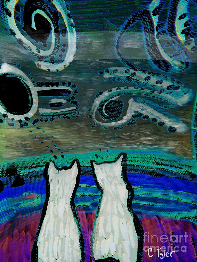 Starry Night Twin Cats Painting by Christine Tyler