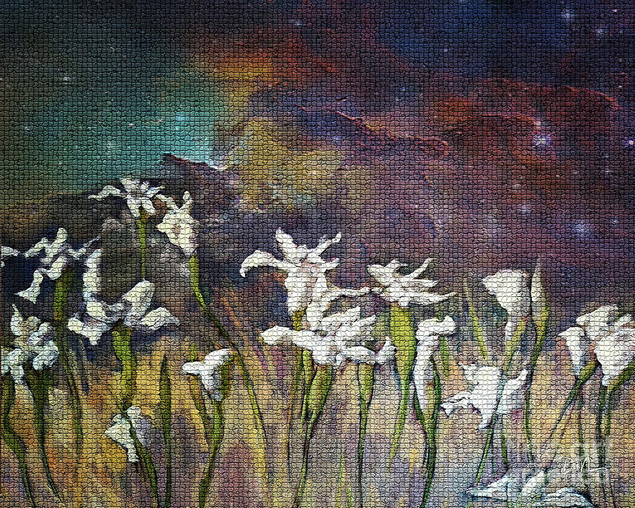 Starry Night w/ White Flowers Digital Art by Deb Nakano
