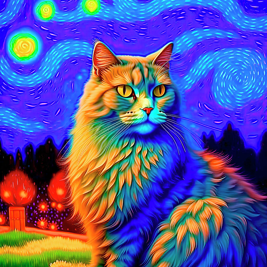 Starry Night With Cat Digital Art by LanaGustavsson - Fine Art America