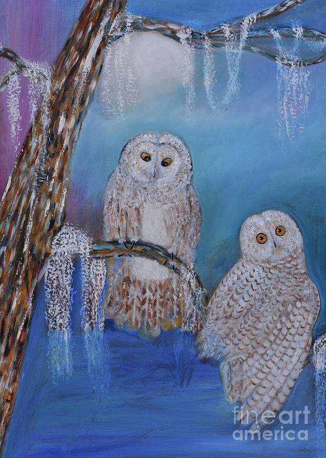 Starry Night With Owls Painting by Kim Lilly-Bernau | Pixels