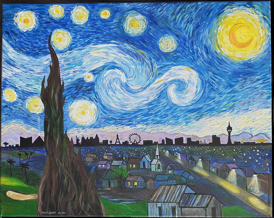 Starry Night Painting - Starry Nights Las Vegas by Ann Lippert