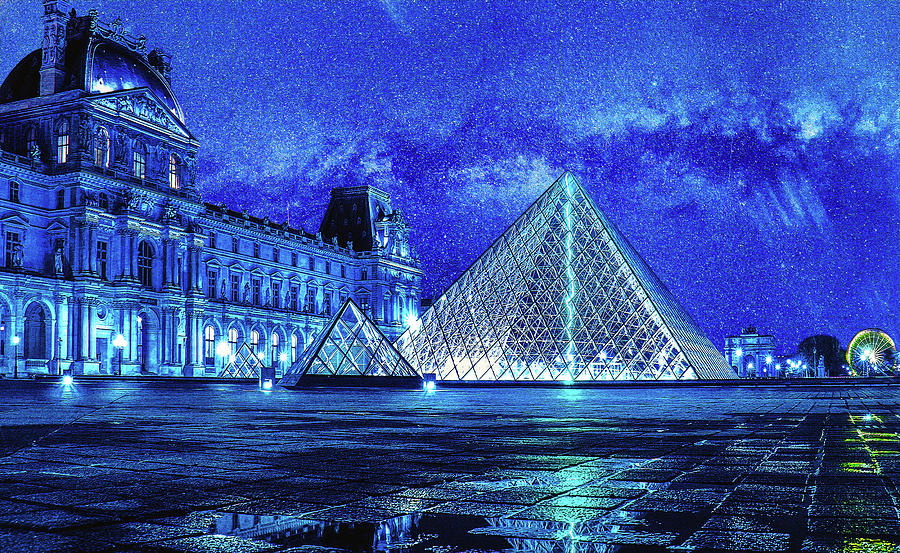 Starry sky over the Louvre Digital Art by Alex Mir