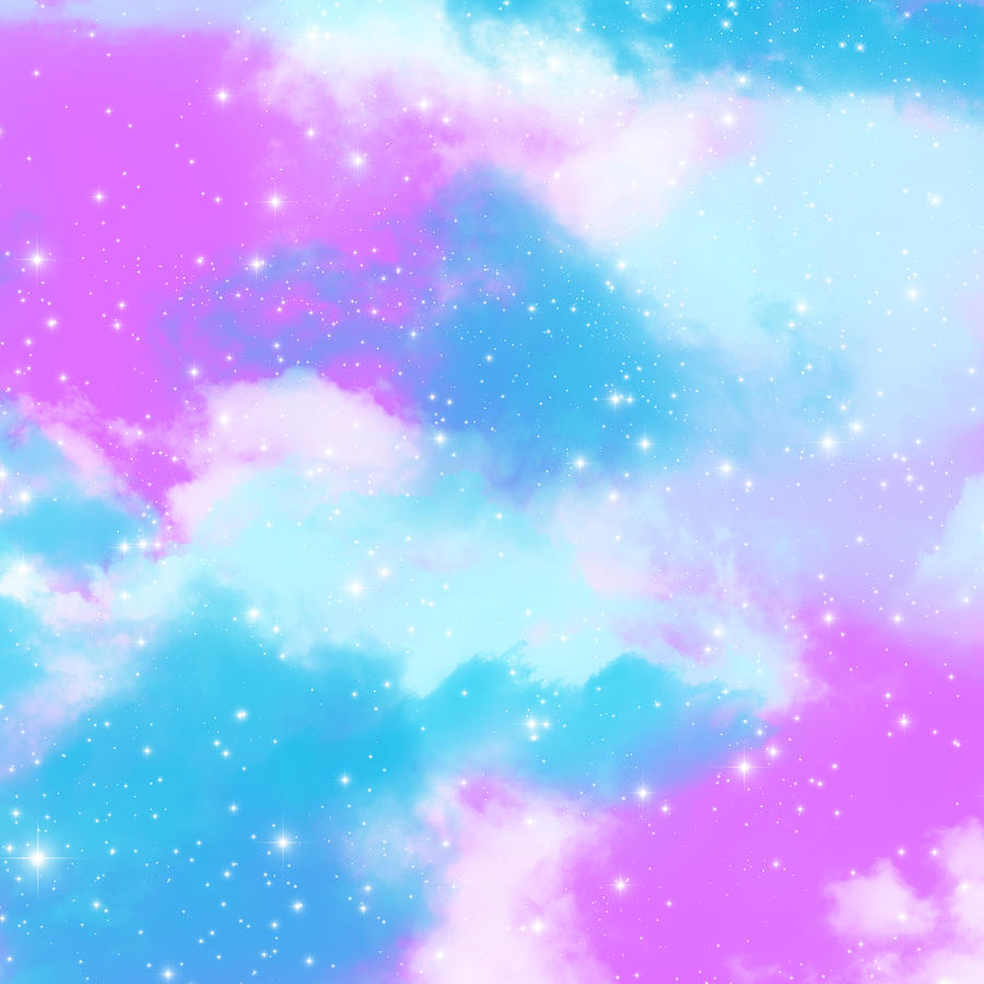 Starry Sky with Blue Pink Clouds Digital Art by Ma Perez | Fine Art America