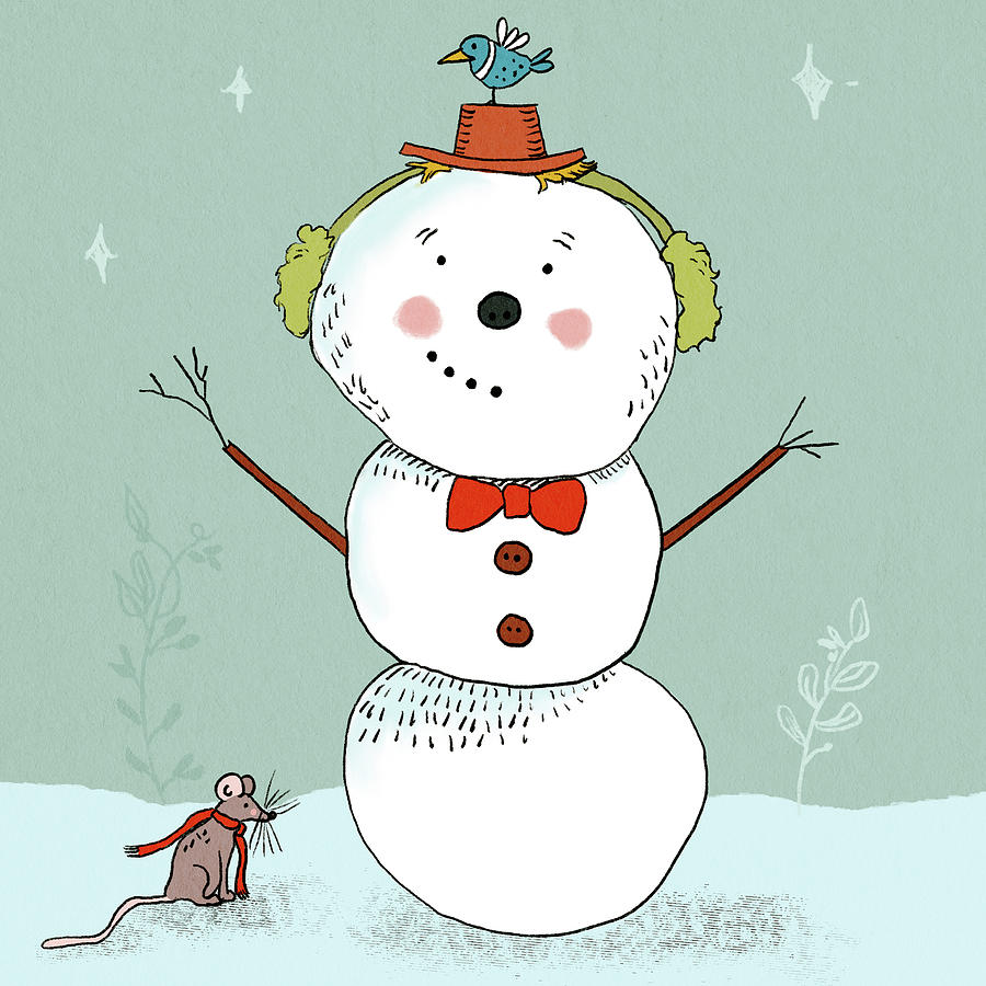 Starry Snowman Drawing by Roberta Murray