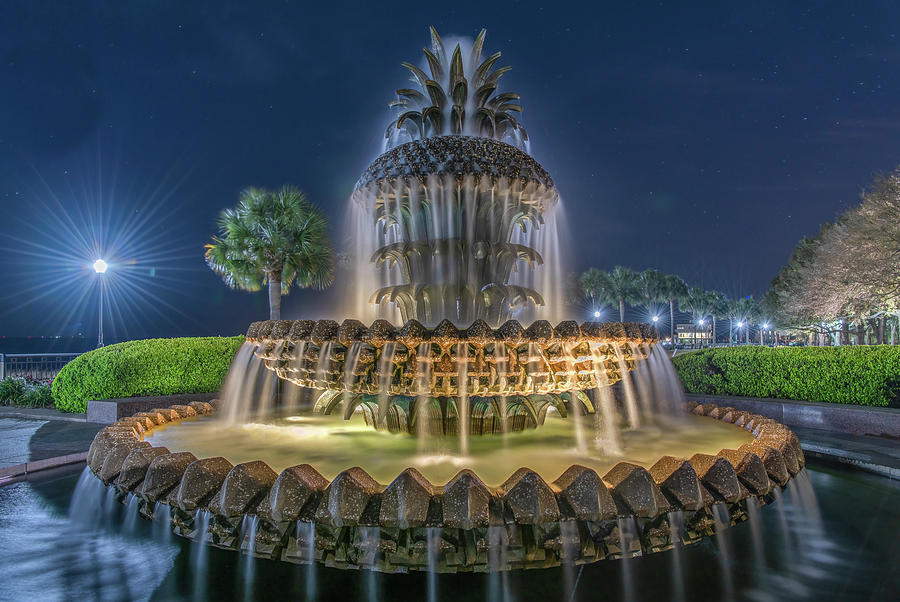 Starry, Starry Night at the Pineapple Fountain Photograph by Marcy Wielfaert