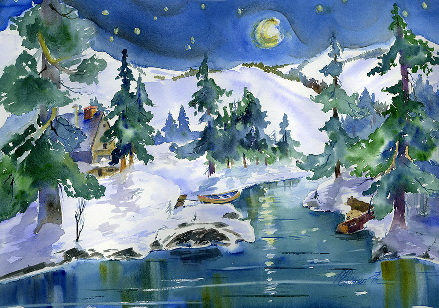 Starry Yuba River Moon Painting by Joan Chlarson