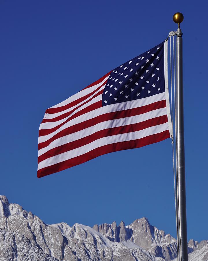 Stars and Stripes Over Mount Whitney Photograph by Brett Harvey