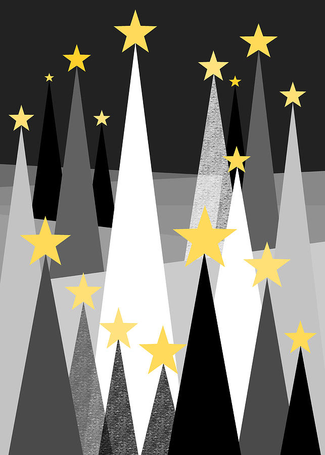 Stars in the Trees - Black and White Christmas Digital Art by Val Arie